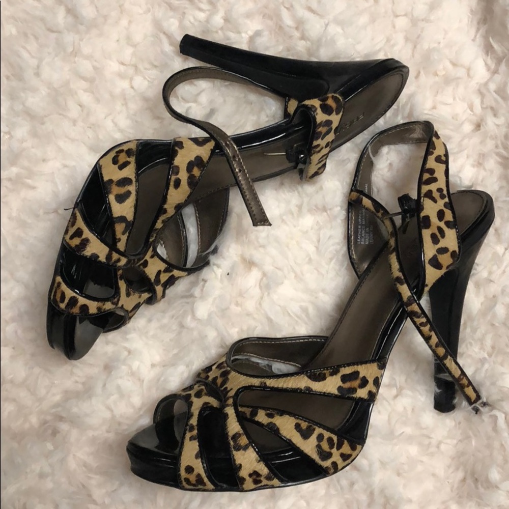 Leopard print strappy heels
